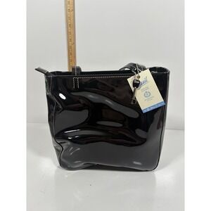 Rare Fossil Black Patent Leather Tote Bag Purse NWT Key Charm Gloss Finish